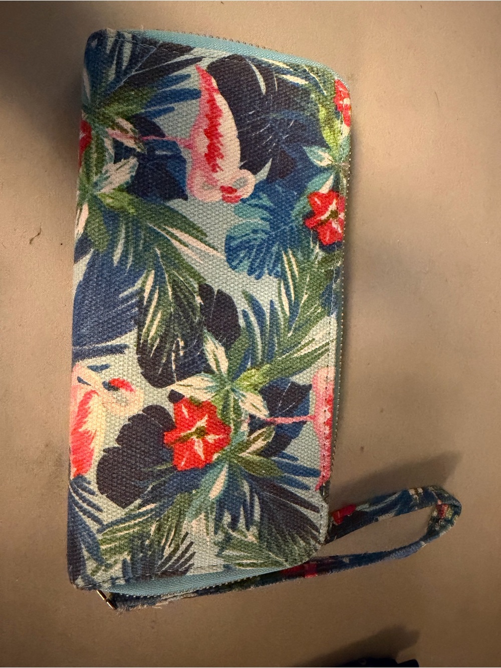 Tropical Floral Zip Wristlet Wallet - Blue & Red